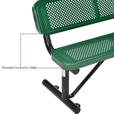 Global Industrial 4' Outdoor Steel Bench w/ Backrest, Perforated Metal, Green (695744GN)