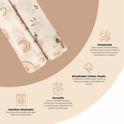 Crane Baby Parker Swaddle Set, 2-Piece, Butterfly/Rainbow (BC-100SWS-2)