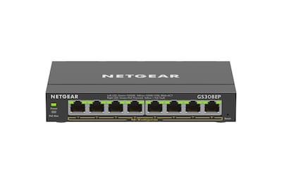 Netgear 300 Series 8-Port Gigabit PoE Unmanaged Switch, 128 MB/s, Black (GS308EP-100NAS)