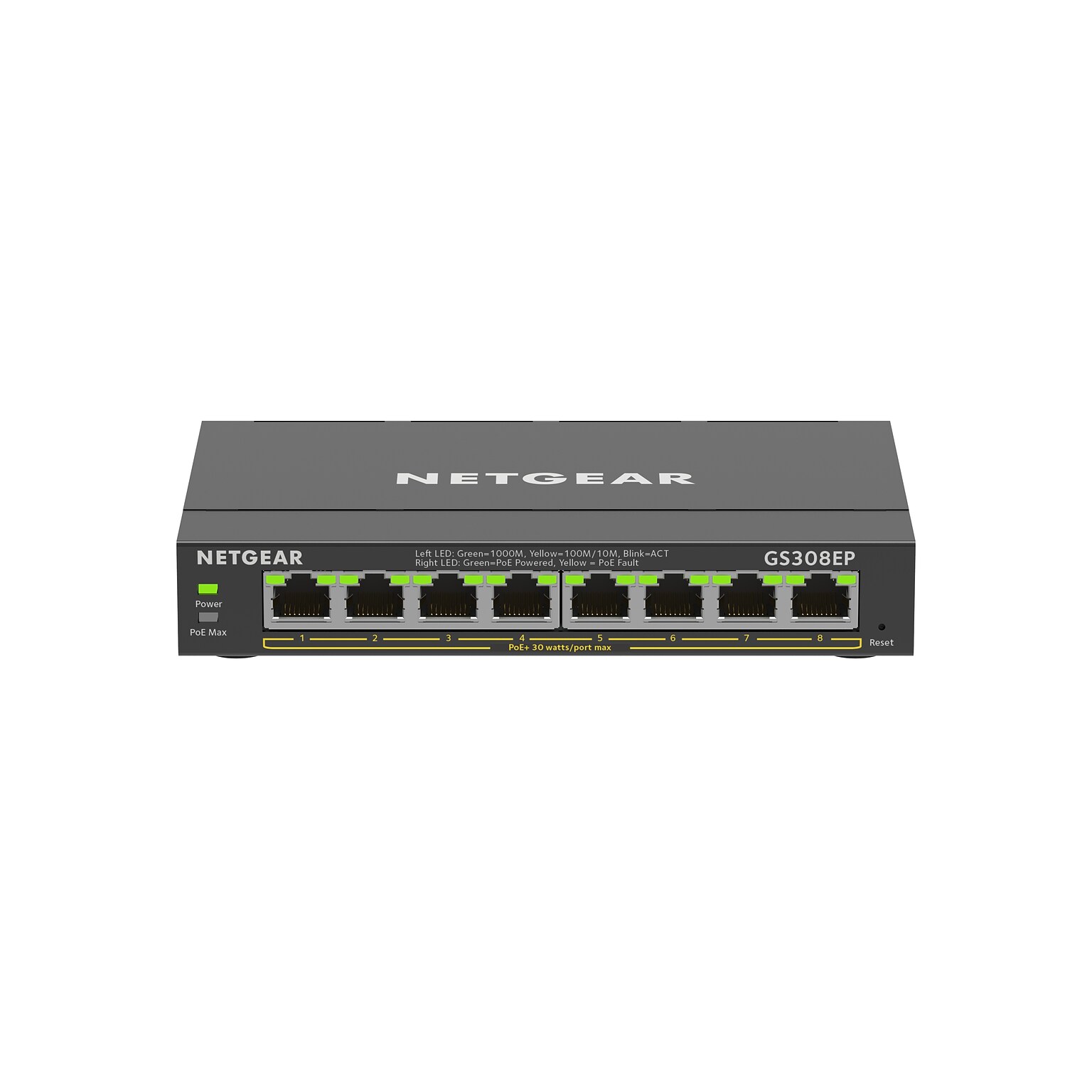 Netgear 300 Series 8-Port Gigabit PoE Unmanaged Switch, 128 MB/s, Black (GS308EP-100NAS)