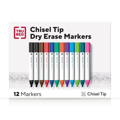 TRU RED™ Tank Dry Erase Markers, Chisel Tip, Assorted, 12/Pack (TR54567/TR61441)