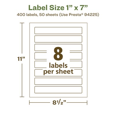 Avery EcoFriendly Laser/Inkjet Rectangle Multipurpose Labels, 1" x 7", White, 400/Box (94225)