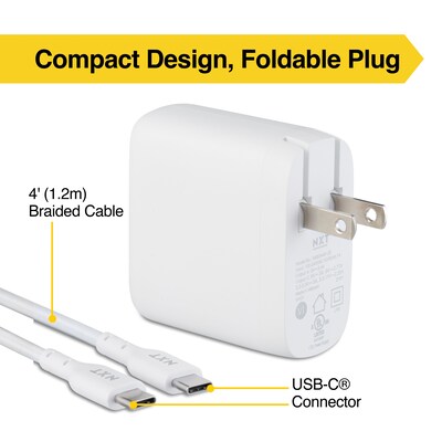 NXT Technologies™ Universal USB-C/USB-A with USB-C Cable Wall Charger, White (NX60449)