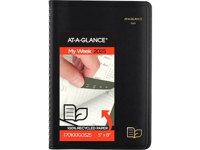 2025 AT-A-GLANCE Recycled 5 x 8 Weekly & Monthly Appointment Book Planner, Faux Leather Cover, Bla