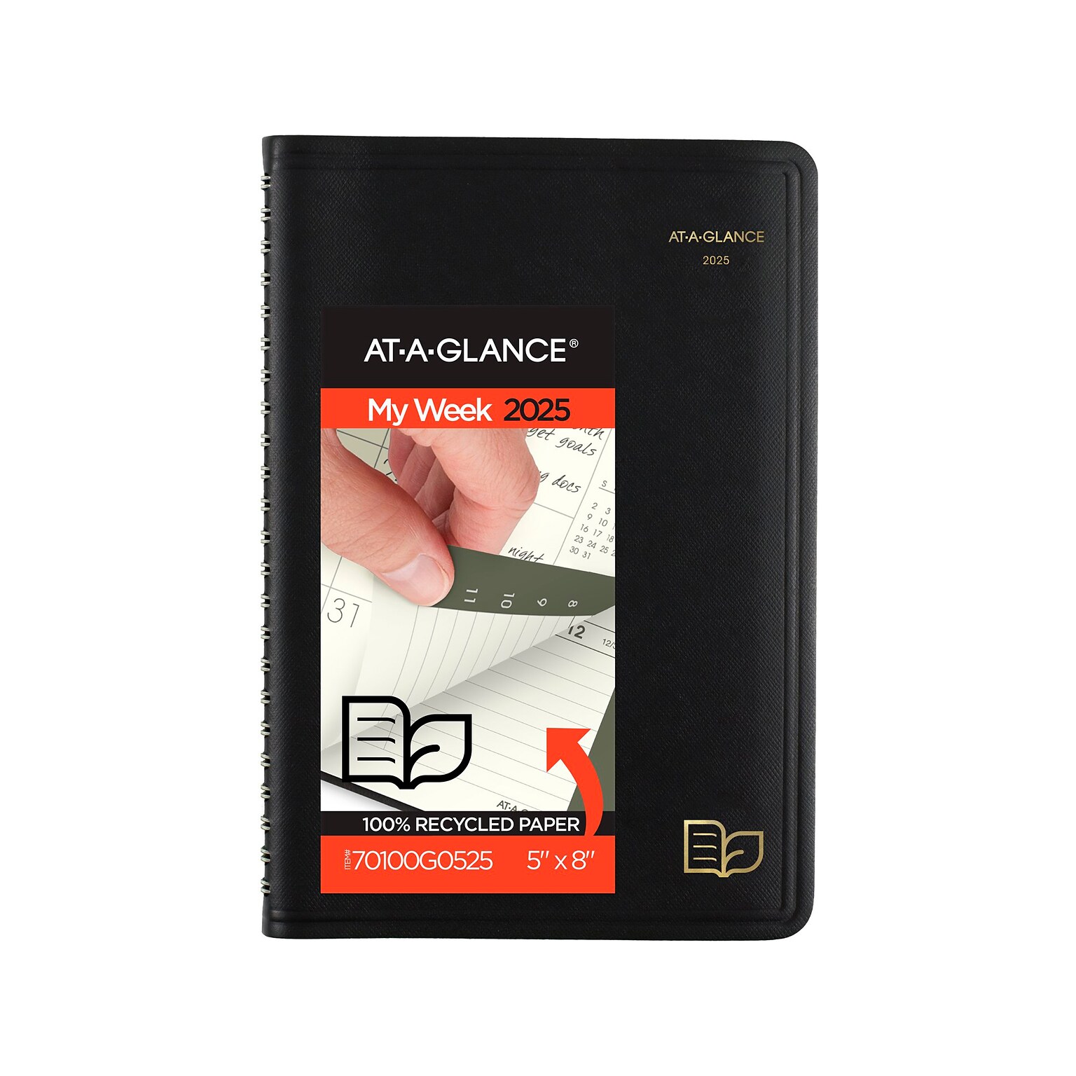 2025 AT-A-GLANCE Recycled 5 x 8 Weekly & Monthly Appointment Book Planner, Faux Leather Cover, Black (70-100G-05-25)