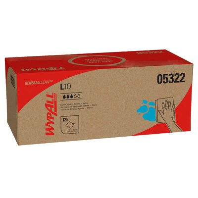 WypAll GeneralClean L10 Cleaning Towels, 12 x 10.5, White, 125 Sheets/Box, 18 Boxes/Carton (05322)
