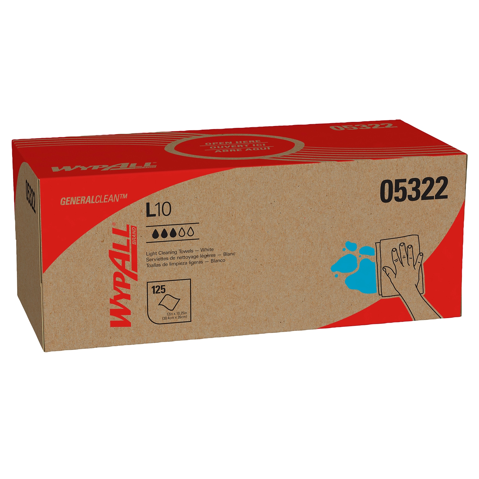 WypAll GeneralClean L10 Cleaning Towels, 12 x 10.5, White, 125 Sheets/Box, 18 Boxes/Carton (05322)