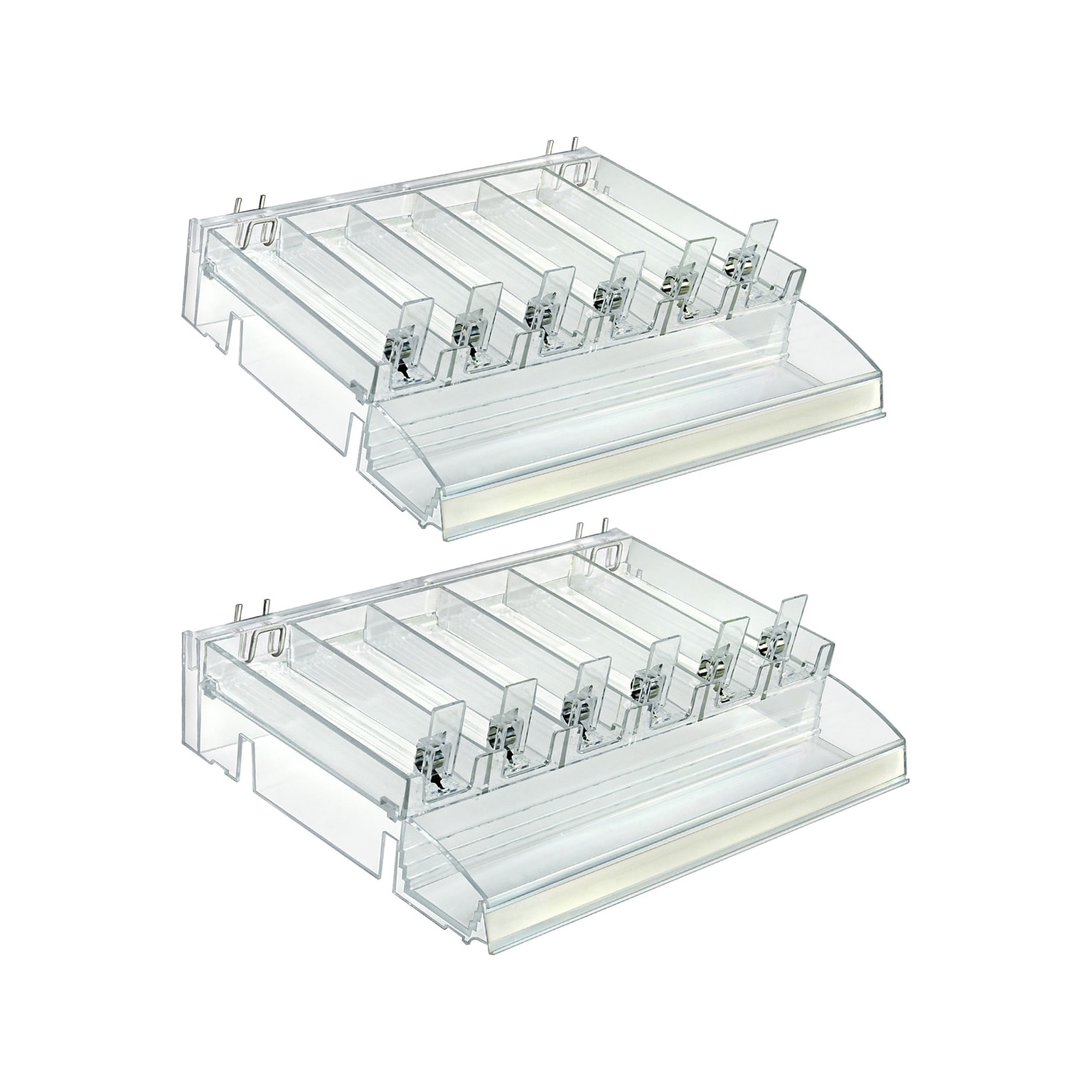 Azar 3.5 x 12 Pegboard 6-Compartment Cosmetic Tray with Tester Tray, Clear, 2/Pack (225840-TESTER-6COMP-2PK)