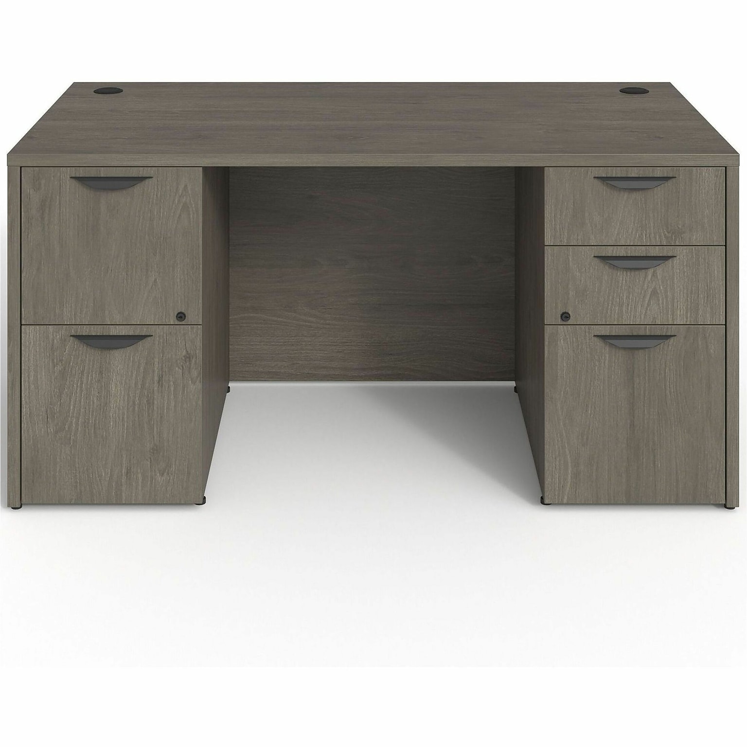 Lorell Prominence 2.0 60 W Double-Pedestal Desk, Gray Elm Surface (LLRPD3060DPGE)