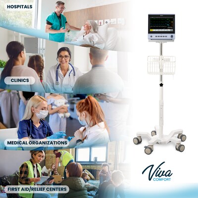 Viva Comfort Height-Adjustable Portable Mobile Stand for Edan Vital Signs Monitor, White (ADI912-C-MP-03-MK)