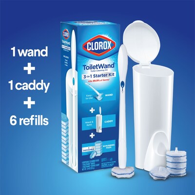 Clorox ToiletWand Disposable Toilet Cleaning System, ToiletWand, Storage Caddy and 6 Disinfecting ToiletWand Refill Heads