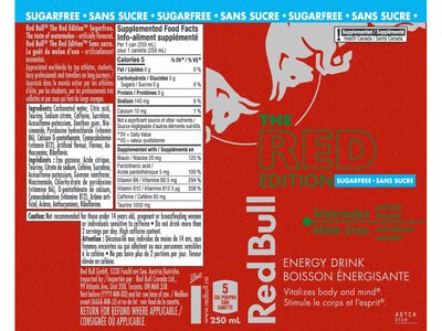 Red Bull Red Edition Sugar-Free Watermelon Energy Drink, 8.4 oz., 24 Cans/Carton (RB243202)