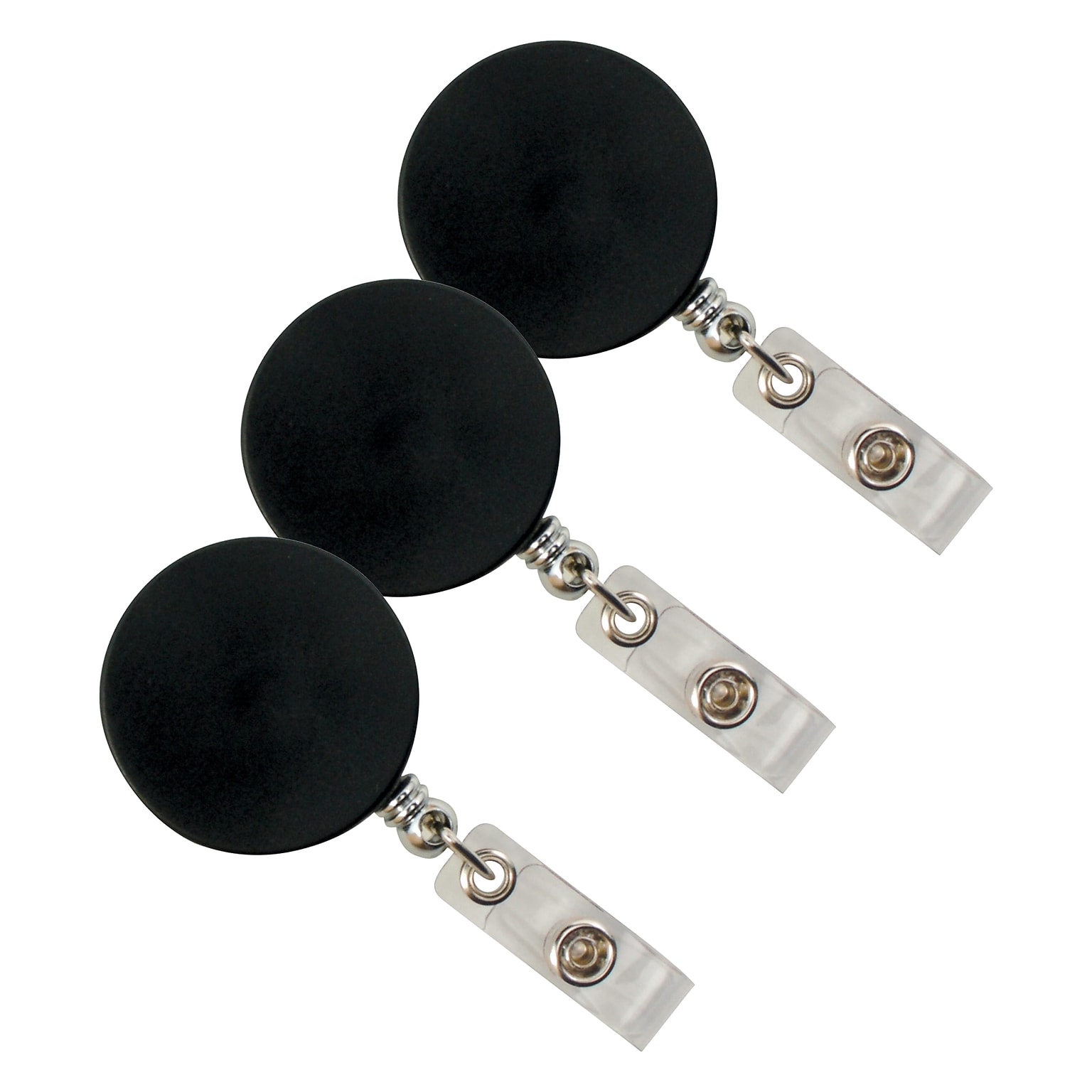 SICURIX Heavy Duty Round ID Badge Reel with Belt Clip, Black, Pack of 3 (BAU68814-3)