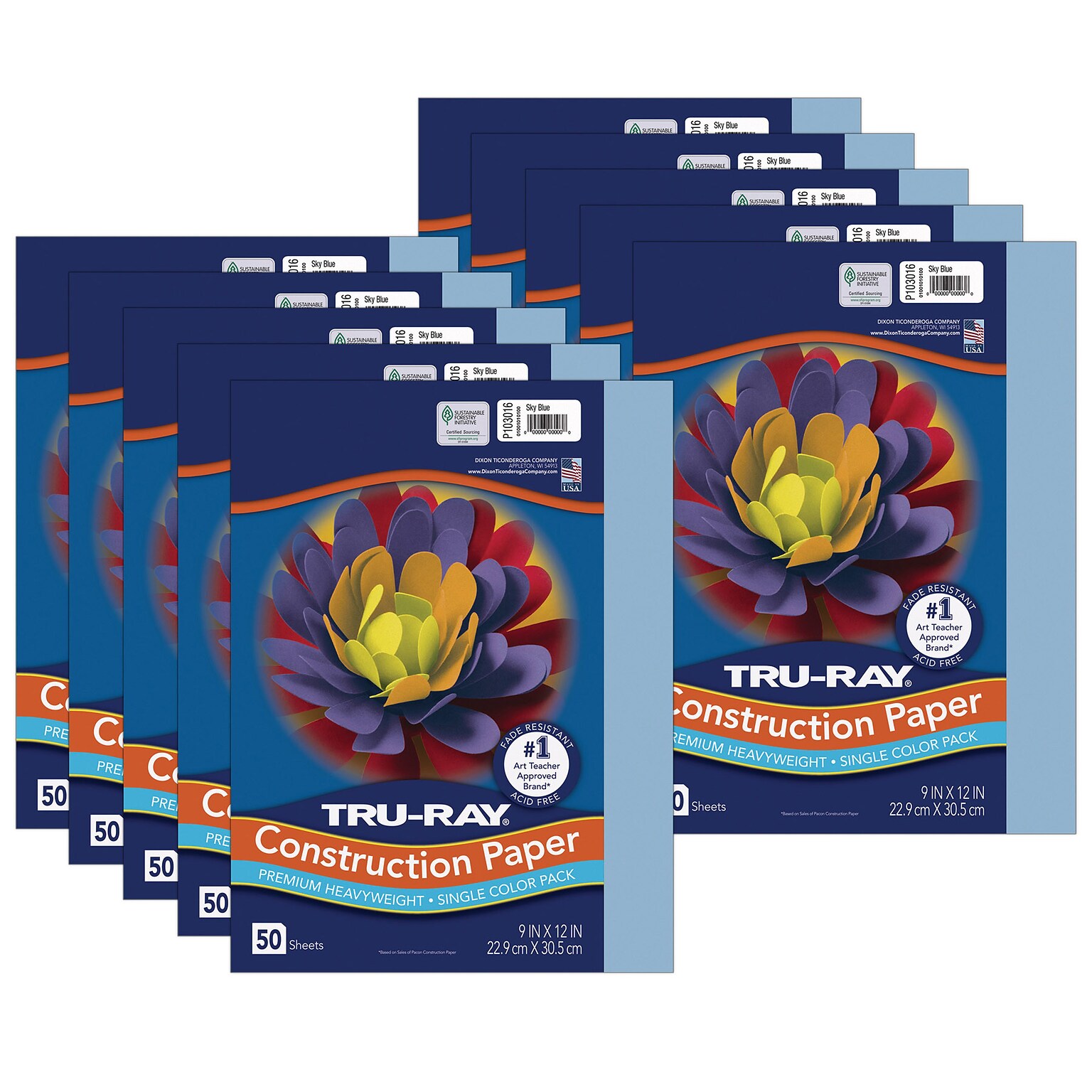 Tru-Ray 9 x 12 Construction Paper, Sky Blue, 50 Sheets/Pack, 10 Packs/Bundle (PAC103016-10)