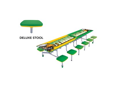 AmTab Rectangular Mobile Cafeteria Table w/ 12 Stools, 30" x 121", Assorted Colors (MST1012)
