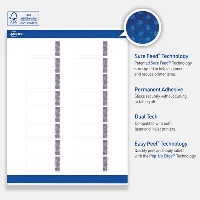 Avery Laser/Inkjet Rectangle Multipurpose Labels, 1" x 2-5/8", White, 160/Pack (S00F4N)
