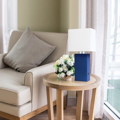 Lalia Home Lexington 21" Modern Bedside Table Lamp, White Rectangular Fabric Shade, Feit LED Bulb, Blue (LHT-3012-BL-LB)