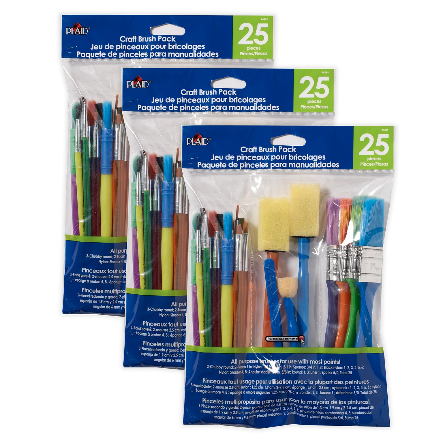 Plaid Craft Variety Brush Set, 25/Pack, 3 Packs/Bundle (PDE44249-3)