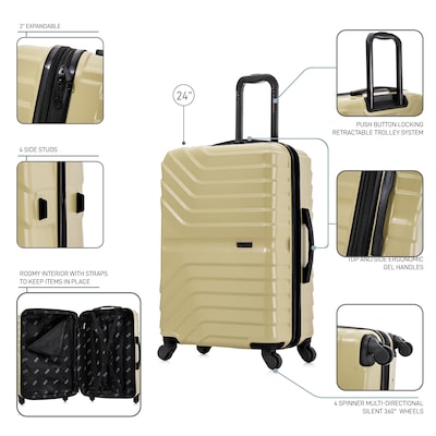 InUSA Aurum 25.98" Hardside Suitcase, 4-Wheeled Spinner, TSA Checkpoint Friendly, Champagne (IUAUR00M-CHA)