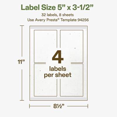 Avery Hemp Rectangle Laser/Inkjet Multipurpose Labels, 5" x 3-1/2", Off-White (32/Pack)