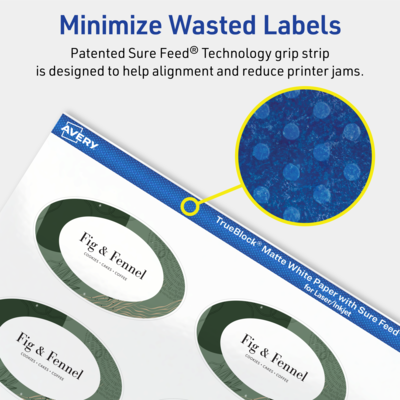 Avery TrueBlock Laser/Inkjet Oval Multipurpose Labels, 1.5" x 2.5", White, 450/Pack (94051)