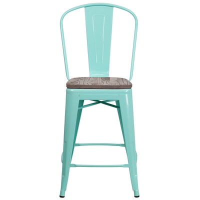 Flash Furniture Carly Contemporary Metal Vertical Back Counter Height Stool, Mint Green (ET353424MINTW)