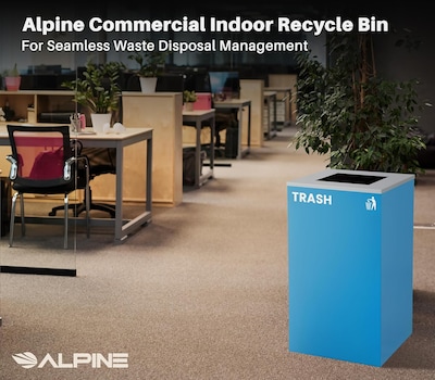 Alpine Industries Steel Recycling and Trash Can with Square and Circle Lid, 29 Gallon, Multicolor, 3/Pack (ALP4450-BLK-KIT35)