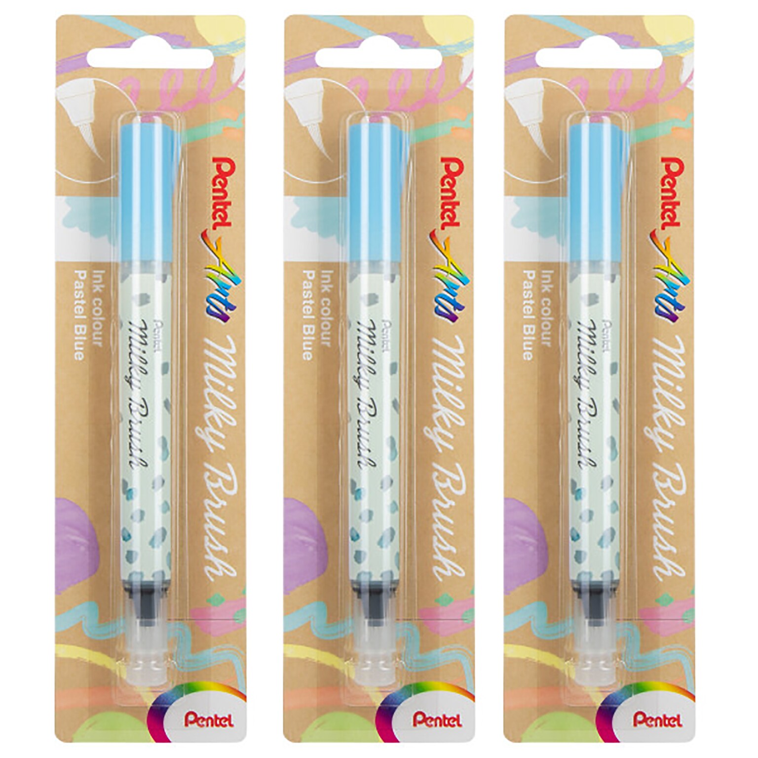 Pentel Milky Brush, Blue Ink, 3/Bundle (PTAXGFHBPPSX-3)