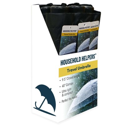Household Helpers Manual Opening Travel Umbrella Shelf Display, Black, 6/Box, 6 Boxes/Carton (12219)