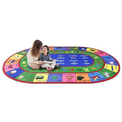 Joy Carpets LenguaLink Spanish Nylon 5'4" x 7'8" Oval Machine Tufted Rug, Multicolored (1412CC)