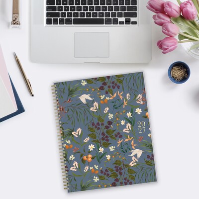2027 Blue Sky Bespoke Letterpress Cranes In Flight 8.5" x 11" Calendar Year Weekly & Monthly Standard Planner, Plastic Cover
