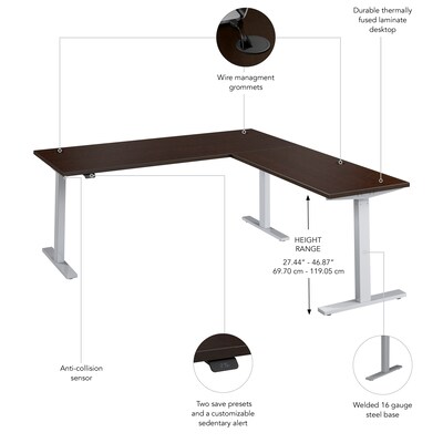 Bush Business Furniture Move 60 Series 72"W L Shaped Adjustable Standing Desk, Mocha Cherry (M6SL7278MRSK)