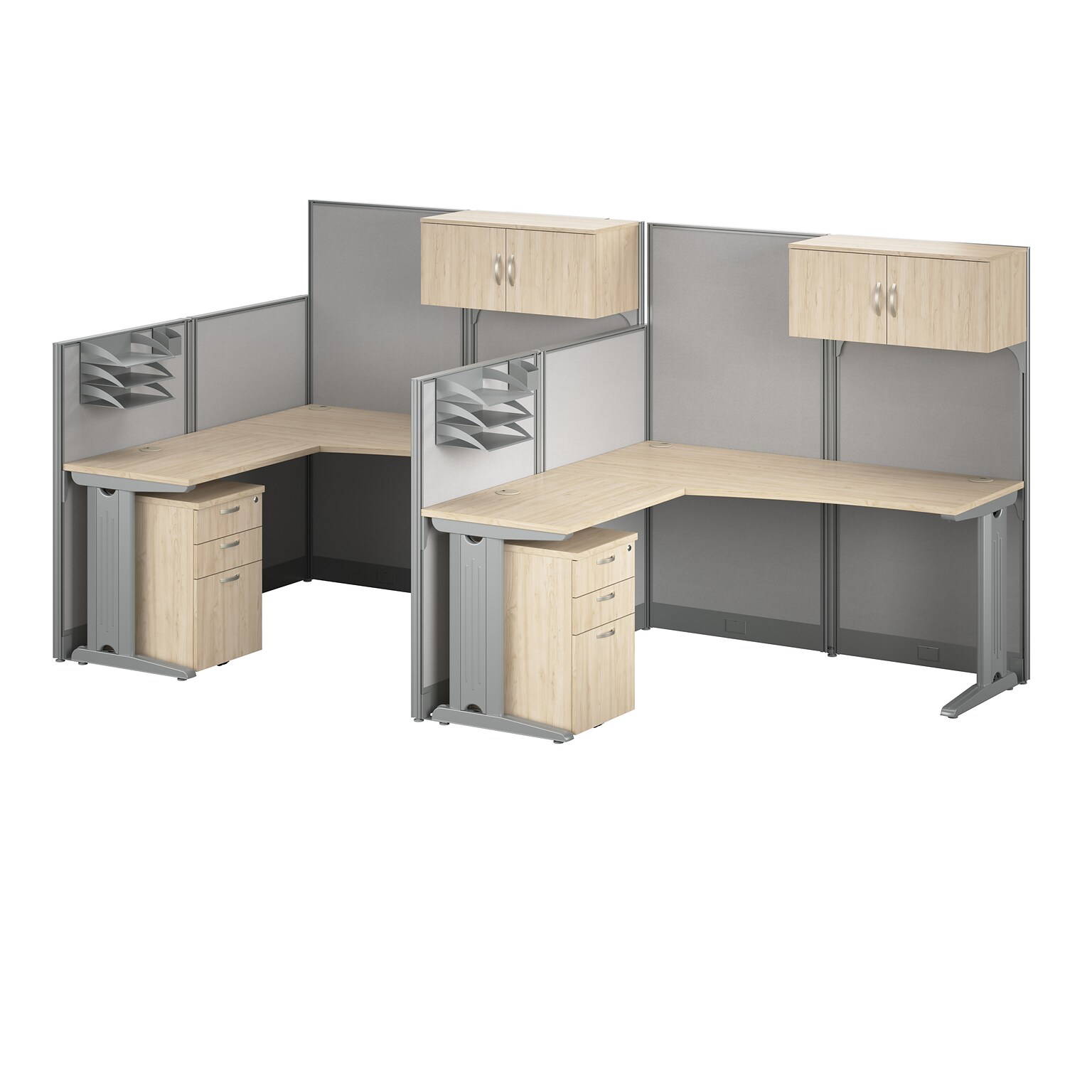 Bush Business Furniture Office in an Hour 2 Person L Cubicle Desk Set, Natural Elm (OIAH008NE)