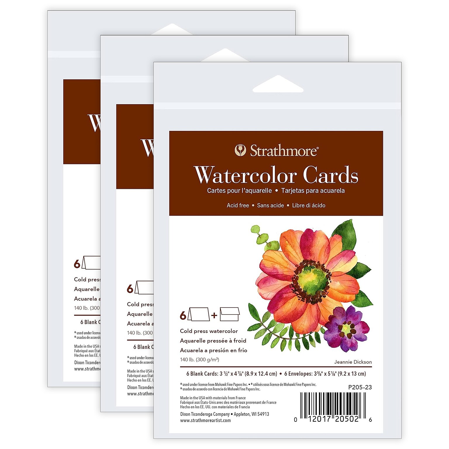 Strathmore 400 Series Watercolor Cards & Envelopes, 4.875 x 3.5, White, 6/Pack, 3 Packs/Bundle (STTP20523-3)