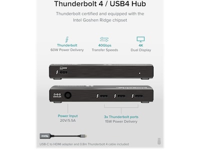 Plugable 4-Port USB-C Hub, Black (TBT4-HUB3C)