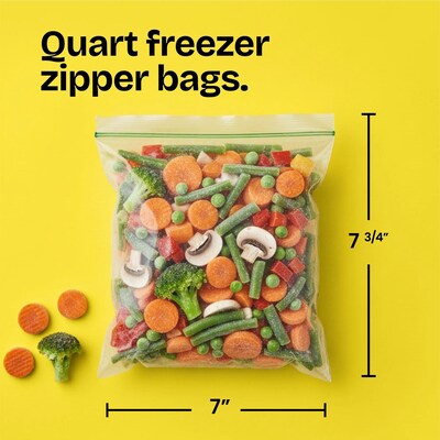 Glad Zipper Freezer Storage Bags, Quart, 20 Bags/Box (57035)