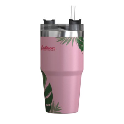 Outdoors Professional Stainless Steel Double-Walled Vacuum Insulated Tumbler with Straw, 20 oz., Tropical Pink (OUTD9201)