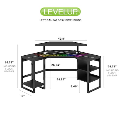 Whalen Leet LevelUp 53"W Corner Desk, Onyx (SPLS-LTCGD)