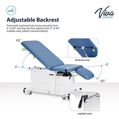 Viva Comfort XRO Electric Height and Back Adjustable Exam Table with Stirrups, 600 lb Capacity, Blue (ADI903-24-BLU-MK)