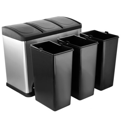 Elama Stainless Steel Indoor 3 Section Trash Can with Slow Close Lid, 12 Gallon, Silver (938120089M)