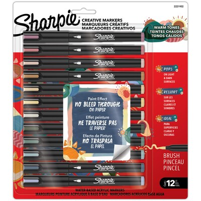 Sharpie Creative Markers, Warm Tones, Water-Based Acrylic Markers, Fine Tip, Assorted Colors, 12/Pack (2221932)