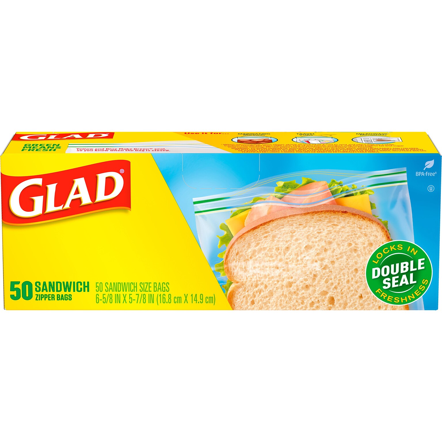 Glad Double Zipper Sandwich Bag, 50 Bags/Box (57263)