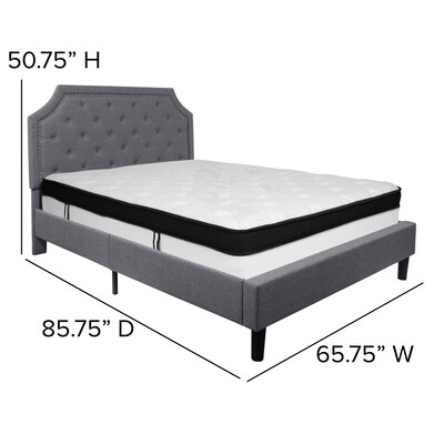 Flash Furniture Brighton Tufted Upholstered Platform Bed in Light Gray Fabric with Memory Foam Mattress, Queen (SLBMF11)