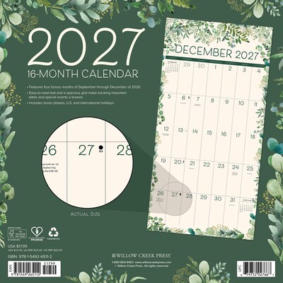 2027 Willow Creek Botanical 12 x 12 Monthly Wall Calendar, Assorted Colors (65112)