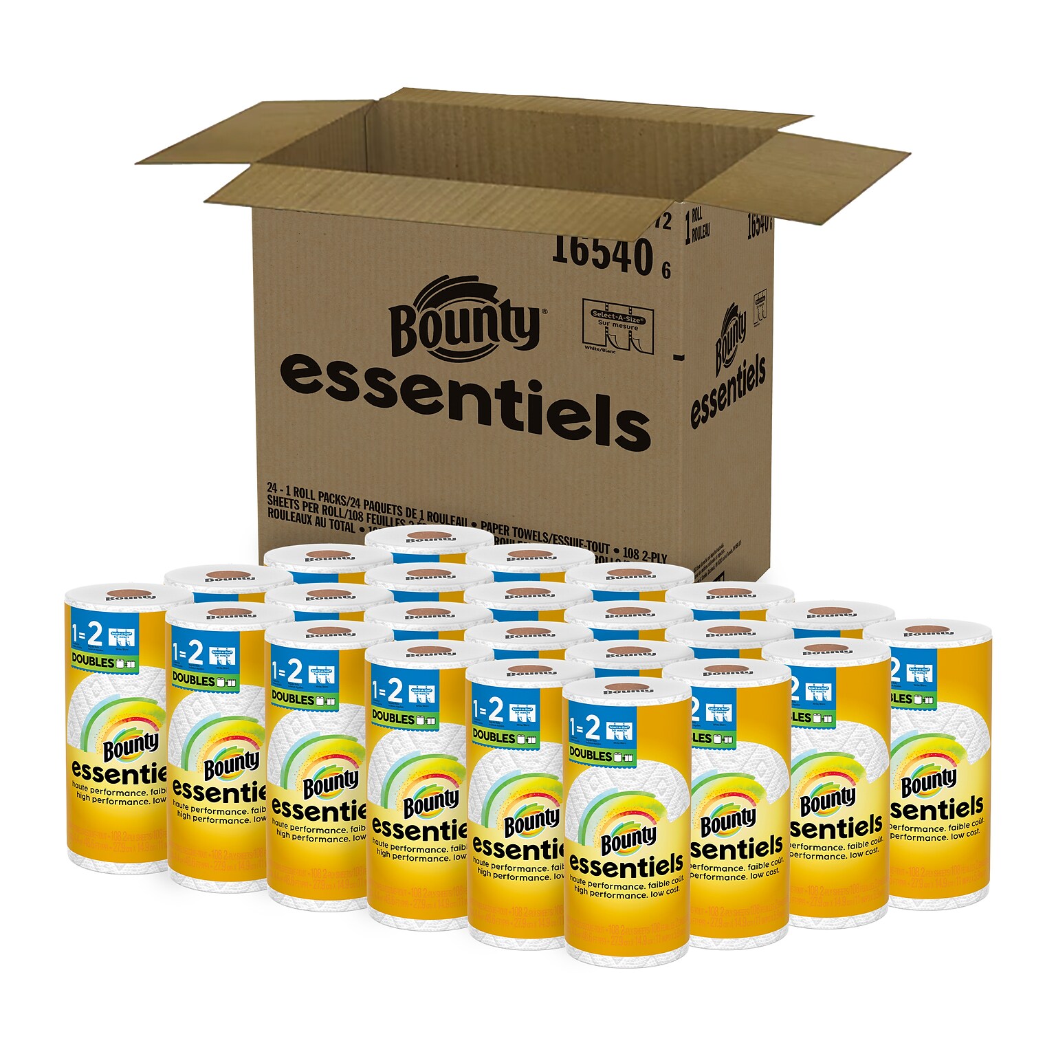 Bounty Essentiels Select-A-Size Double Roll Paper Towels, 2-ply, 108 Sheets/Roll, 24 Rolls/Pack (16540)
