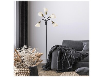 Simplee Adesso 5 Light 67" Matte Black/Antique Brass Floor Lamp with 5 Cone Shades (7205-01)