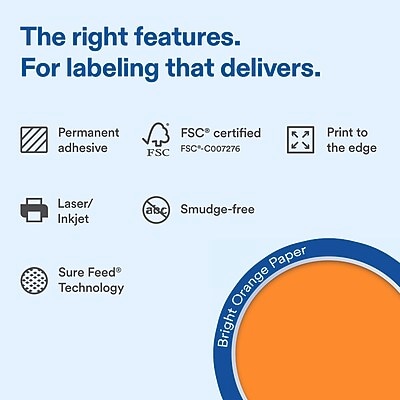 Avery Laser/Inkjet Sealing Labels, 5-1/8 x 4, Bright Orange, 30 Labels/Pack (19479370720)