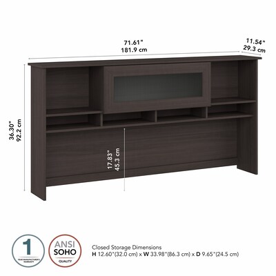 Bush Furniture Cabot 72"W Desk Hutch, Heather Gray (WC31773)