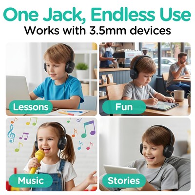 VentureX K22 3.5mm Kids Learning Stereo Phone & Computer Headphone, Black, 50/Pack (VHPK22M50)