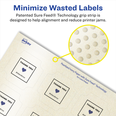 Avery Pearlized Ivory Decorative Edge Multipurpose Labels, 1-5/8" x 1-5/8", Ivory, 1000/Box (94110)